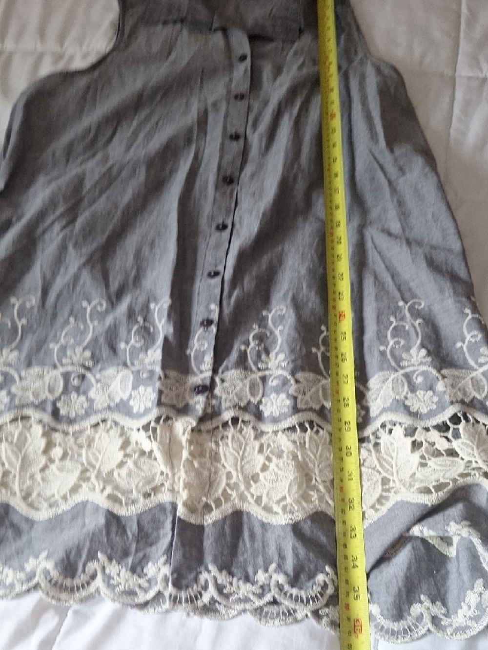 Button-Front Sleeveless Dress ,Lace Hem Pockets - Gray - Picture 15 of 15